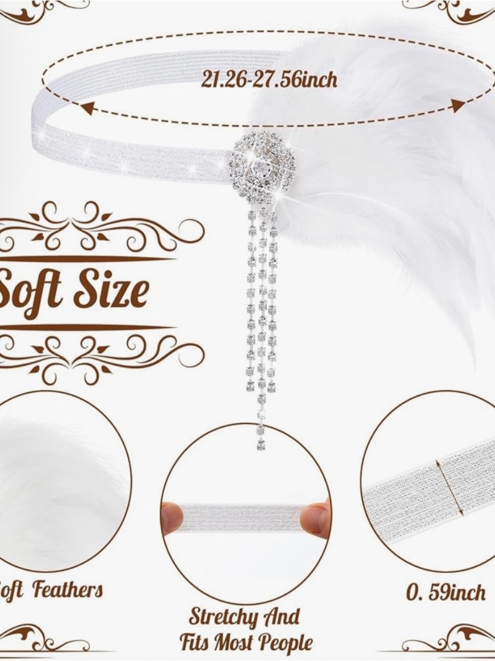 3 Brand New Ivory Feather & Rhinestone Flapper Head Pieces - Picture 6 of 10